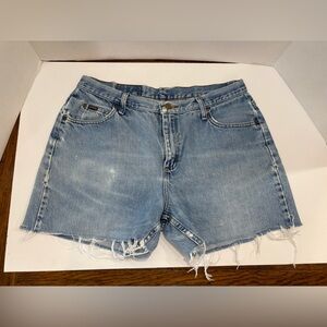 Riders women size 14P denim shorts with raw hem, worn twice, 4” inseam